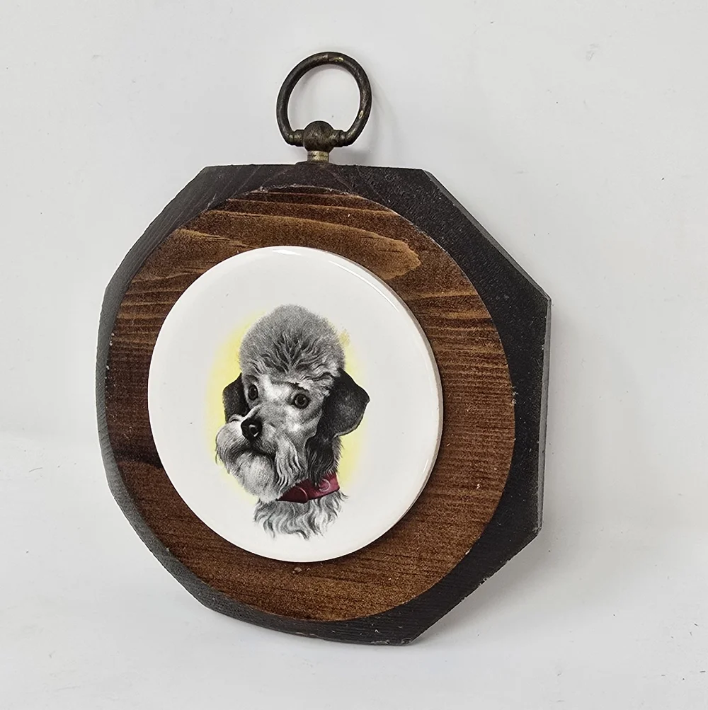 Vtg Jerry Schultz hand crafted pine poodle dog pet portrait‎ wall art farm